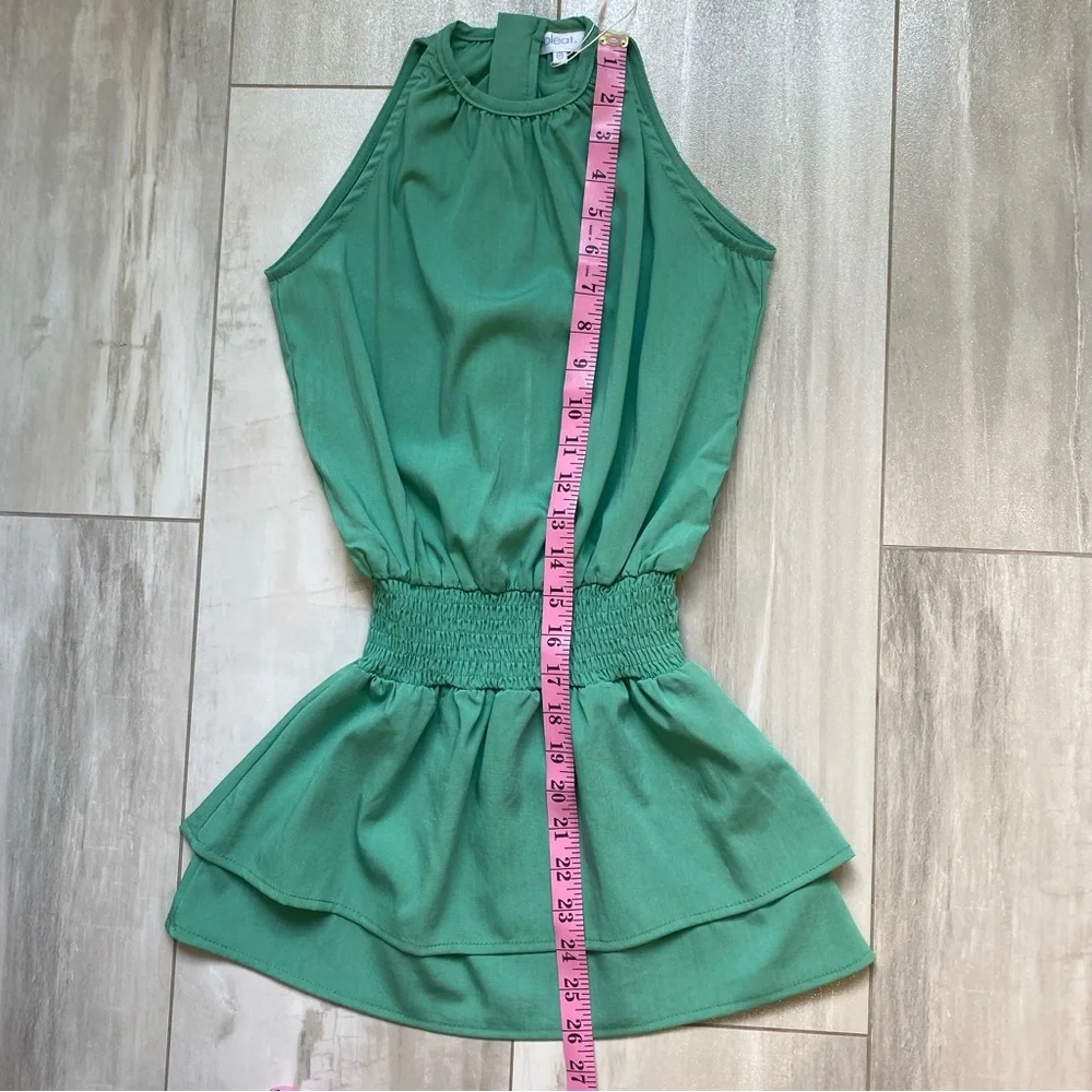 NWT Pleat. Wells Jade Green High Neck Sleeveless Dress Layered Skirt, girls 7
